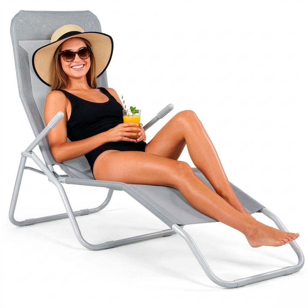 Sezlong pliabil Zero Gravity cu sezut din textilene, capacitate 120 kg, 60x185x96 cm, gri deschis - imagine 23
