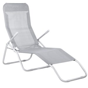 Sezlong pliabil Zero Gravity cu sezut din textilene, capacitate 120 kg, 60x185x96 cm, gri deschis