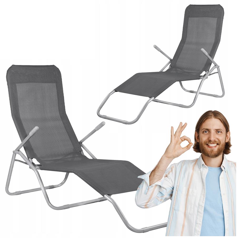 Sezlong pliabil Zero Gravity cu sezut din textilene, capacitate 120 kg, 60x185x96 cm, gri - imagine 3