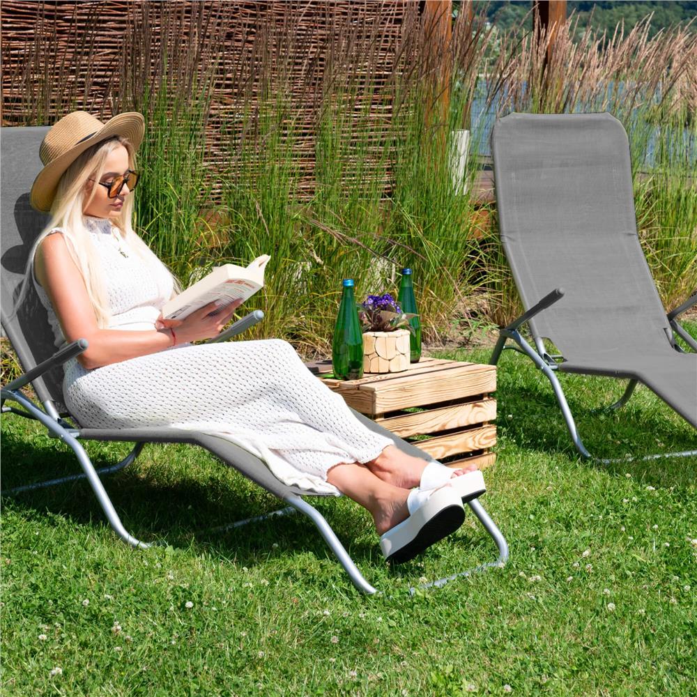 Sezlong pliabil Zero Gravity cu sezut din textilene, capacitate 120 kg, 60x185x96 cm, gri - imagine 13