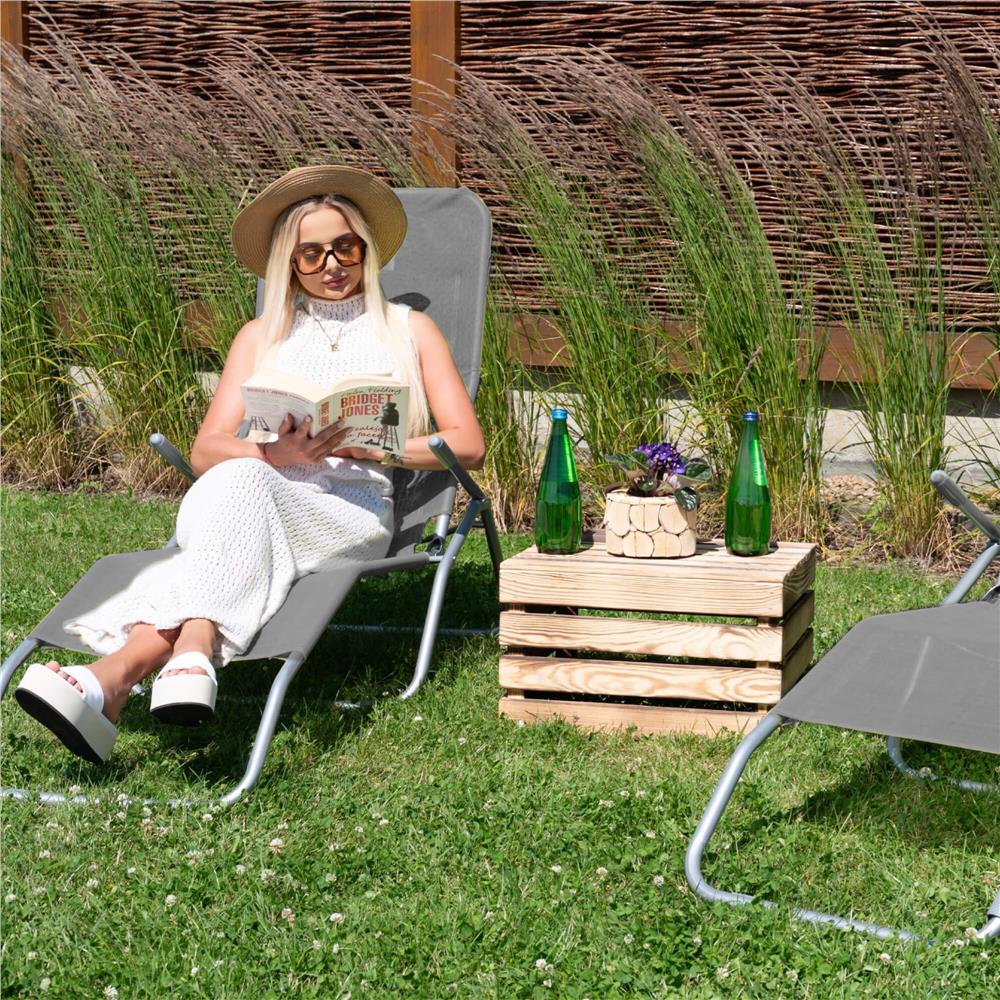 Sezlong pliabil Zero Gravity cu sezut din textilene, capacitate 120 kg, 60x185x96 cm, gri - imagine 15