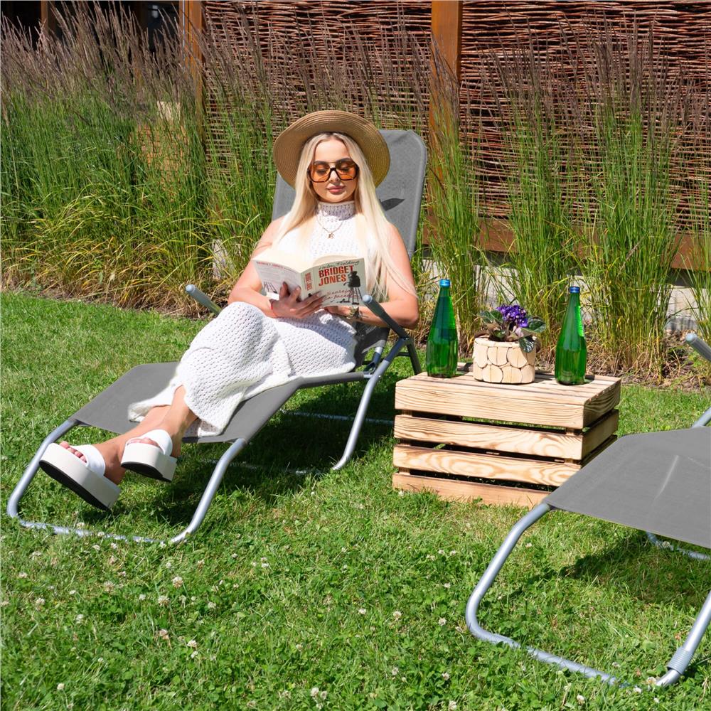 Sezlong pliabil Zero Gravity cu sezut din textilene, capacitate 120 kg, 60x185x96 cm, gri - imagine 16