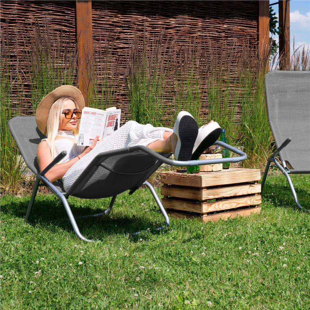 Sezlong pliabil Zero Gravity cu sezut din textilene, capacitate 120 kg, 60x185x96 cm, gri - imagine 17