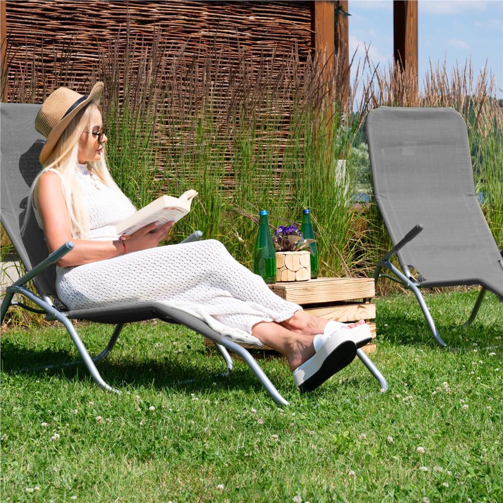 Sezlong pliabil Zero Gravity cu sezut din textilene, capacitate 120 kg, 60x185x96 cm, gri - imagine 18