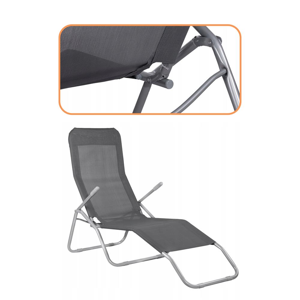 Sezlong pliabil Zero Gravity cu sezut din textilene, capacitate 120 kg, 60x185x96 cm, gri - imagine 5