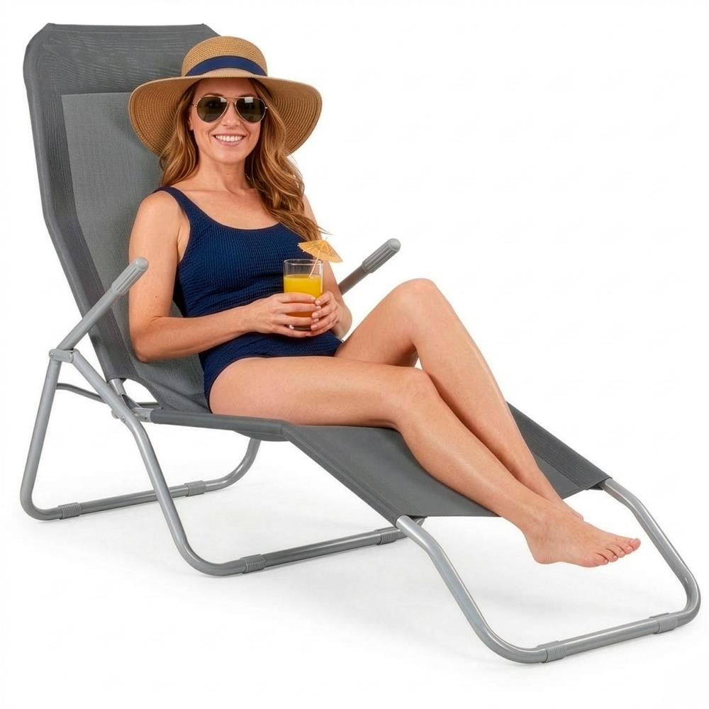 Sezlong pliabil Zero Gravity cu sezut din textilene, capacitate 120 kg, 60x185x96 cm, gri - imagine 22