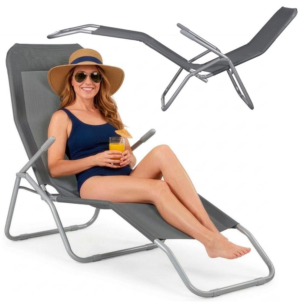 Sezlong pliabil Zero Gravity cu sezut din textilene, capacitate 120 kg, 60x185x96 cm, gri - imagine 23