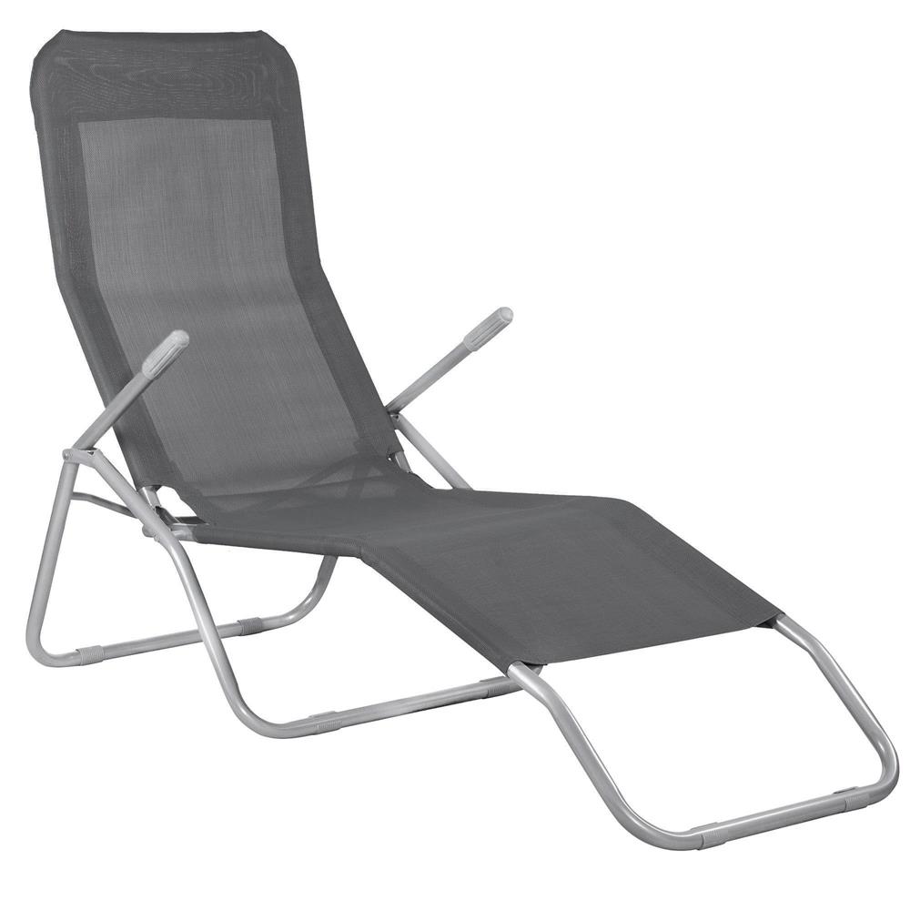 Sezlong pliabil Zero Gravity cu sezut din textilene, capacitate 120 kg, 60x185x96 cm, gri