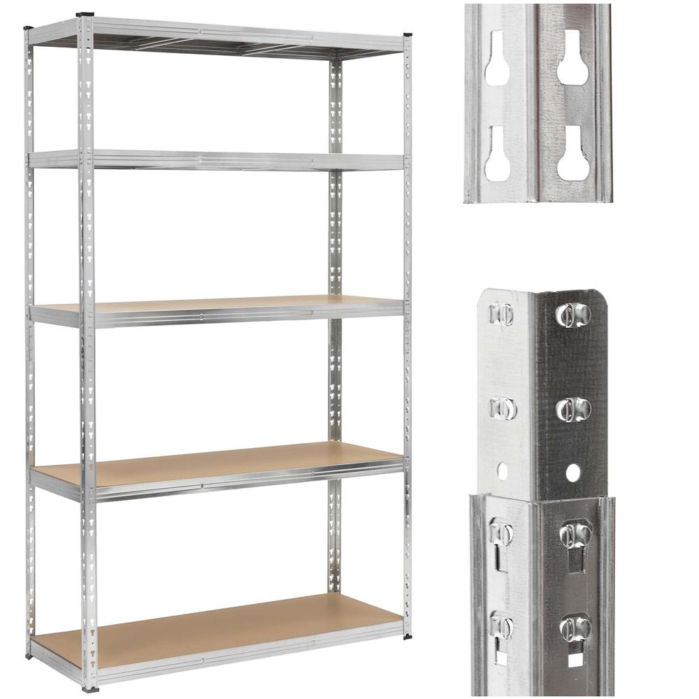 Raft metalic de depozitare cu 5 polite reglabile MDF, structura zincata, capacitate 1000 kg, 120x45x205 cm, gri - imagine 2