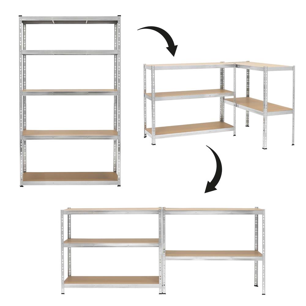Raft metalic de depozitare cu 5 polite reglabile MDF, structura zincata, capacitate 1000 kg, 120x45x205 cm, gri - imagine 10