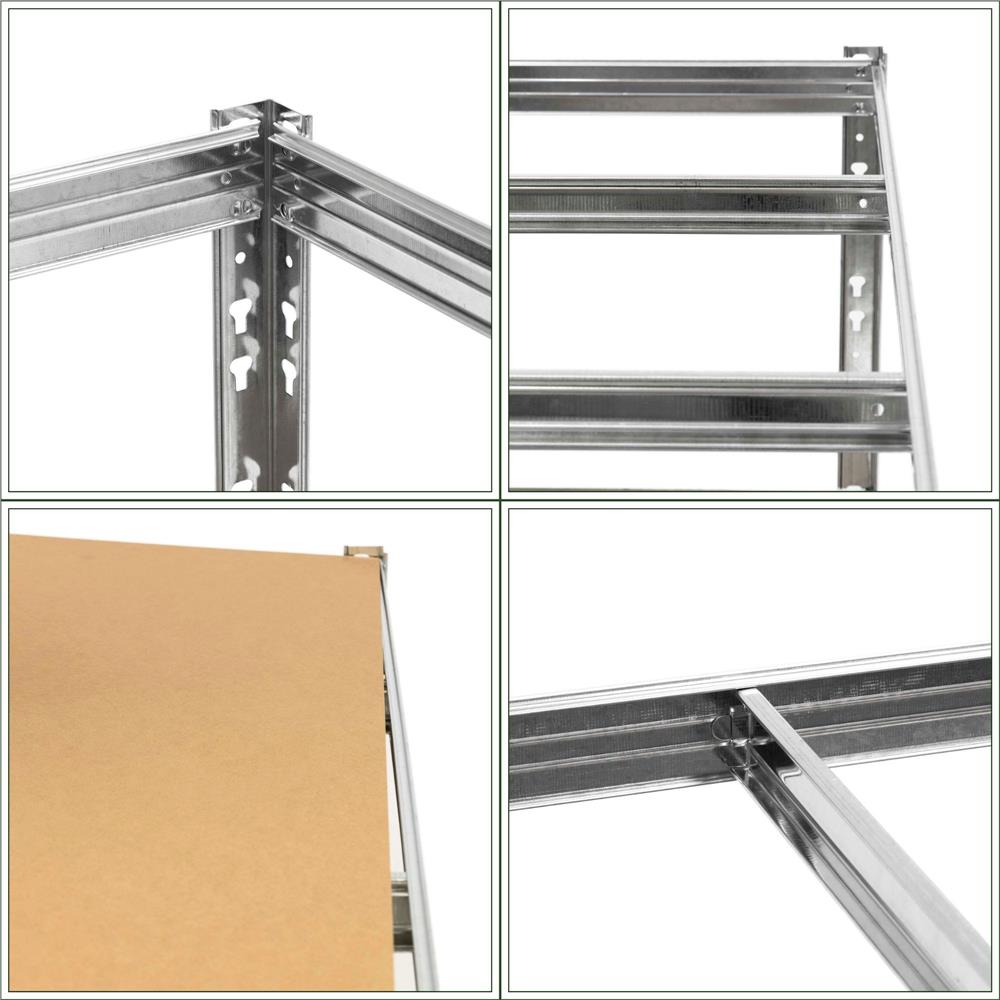 Raft metalic de depozitare cu 5 polite reglabile MDF, structura zincata, capacitate 1000 kg, 120x45x205 cm, gri - imagine 22