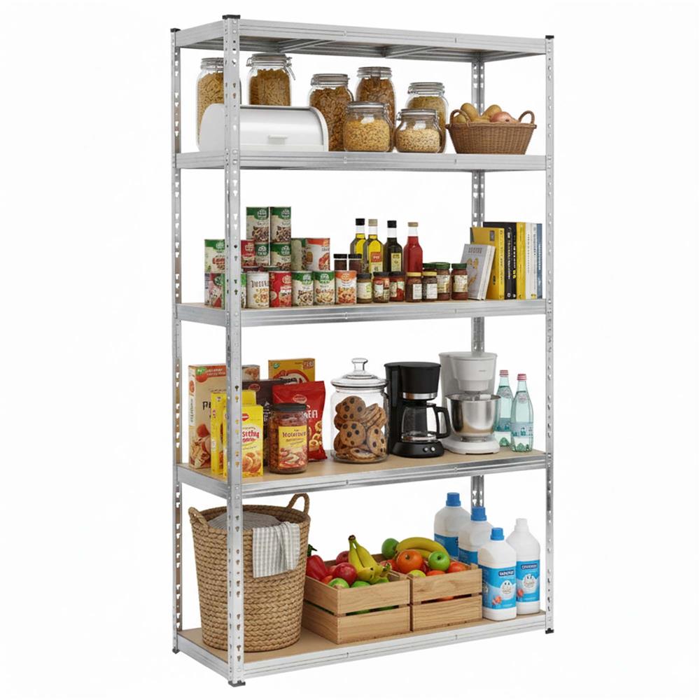 Raft metalic de depozitare cu 5 polite reglabile MDF, structura zincata, capacitate 1000 kg, 120x45x205 cm, gri - imagine 6