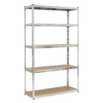 Raft metalic de depozitare cu 5 polite reglabile MDF, structura zincata, capacitate 1000 kg, 120x45x205 cm, gri