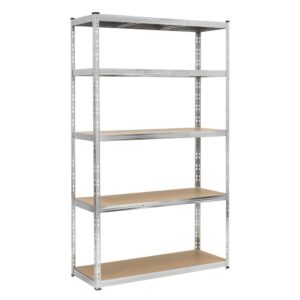 Raft metalic de depozitare cu 5 polite reglabile MDF, structura zincata, capacitate 1000 kg, 120x45x205 cm, gri