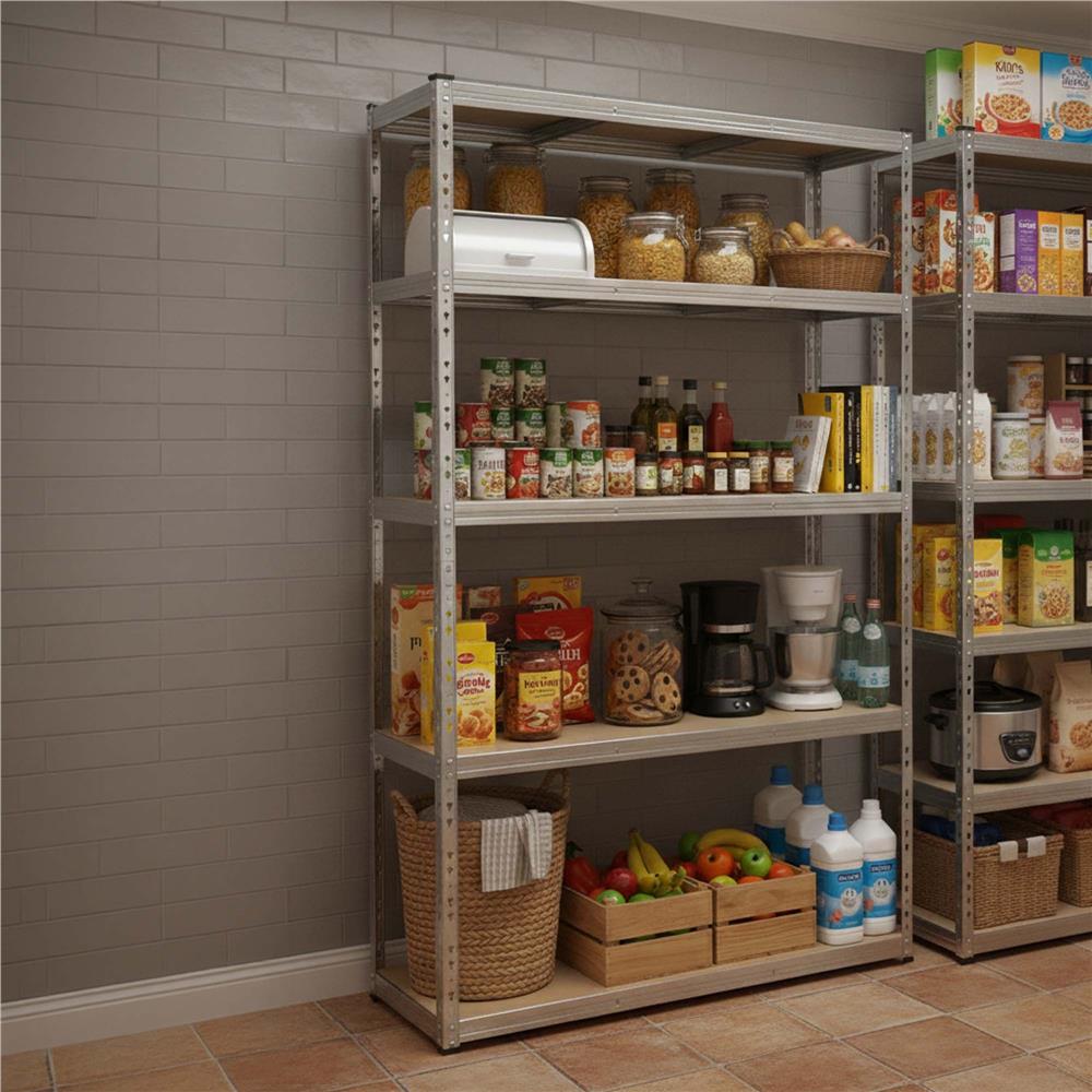 Raft metalic de depozitare cu 5 polite reglabile MDF, structura zincata, capacitate 1000 kg, 120x45x205 cm, gri - imagine 9