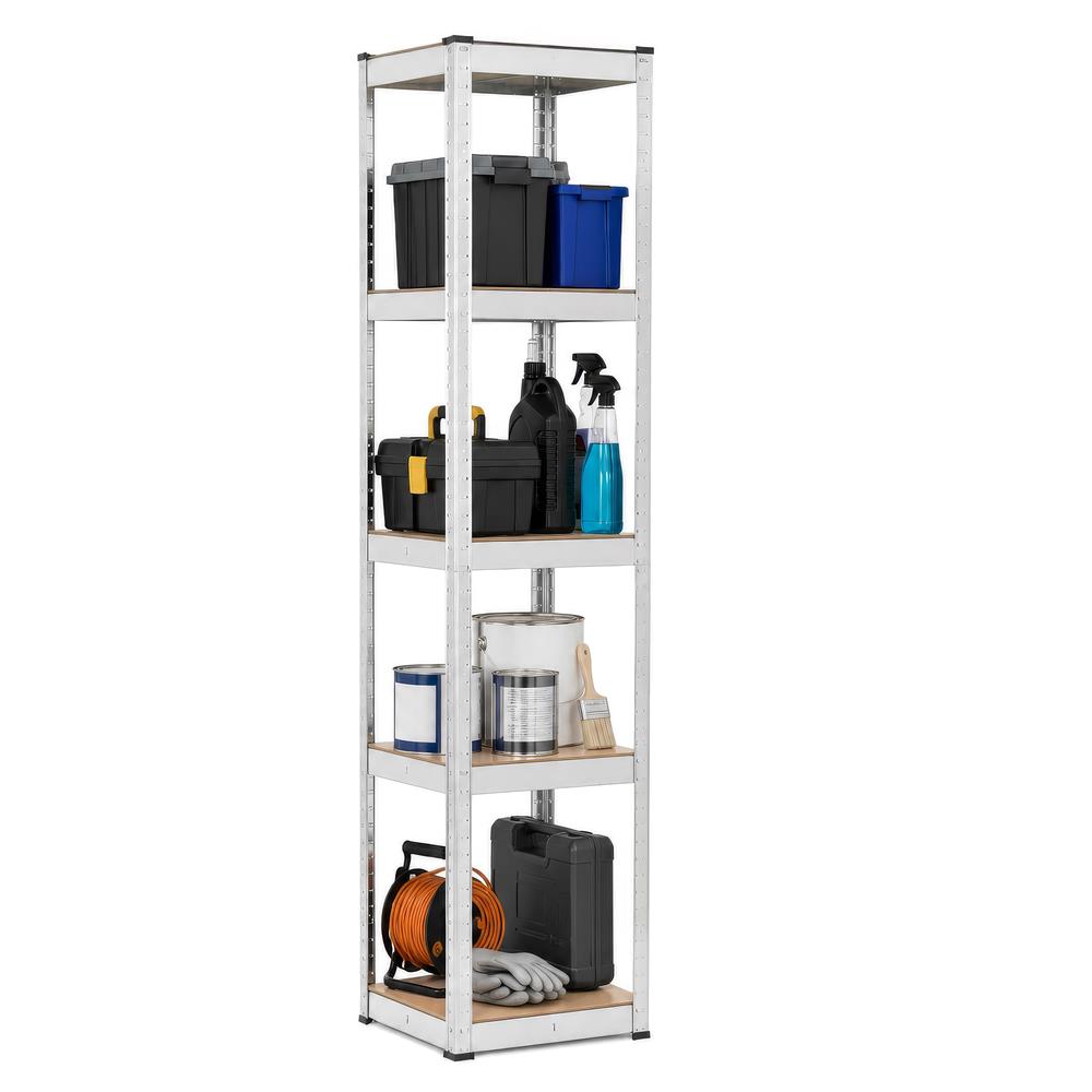 Raft metalic de depozitare cu 5 polite reglabile MDF, structura zincata, capacitate 500 kg, 40x40x180 cm, gri - imagine 11