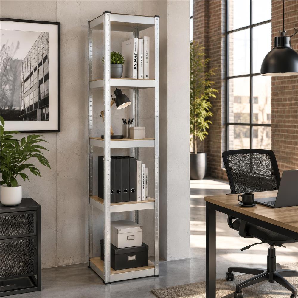 Raft metalic de depozitare cu 5 polite reglabile MDF, structura zincata, capacitate 500 kg, 40x40x180 cm, gri - imagine 15