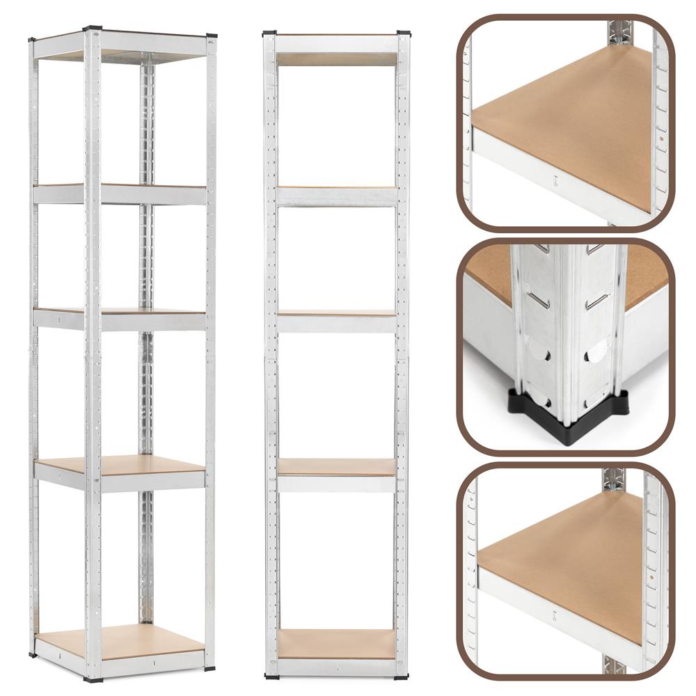 Raft metalic de depozitare cu 5 polite reglabile MDF, structura zincata, capacitate 500 kg, 40x40x180 cm, gri - imagine 17