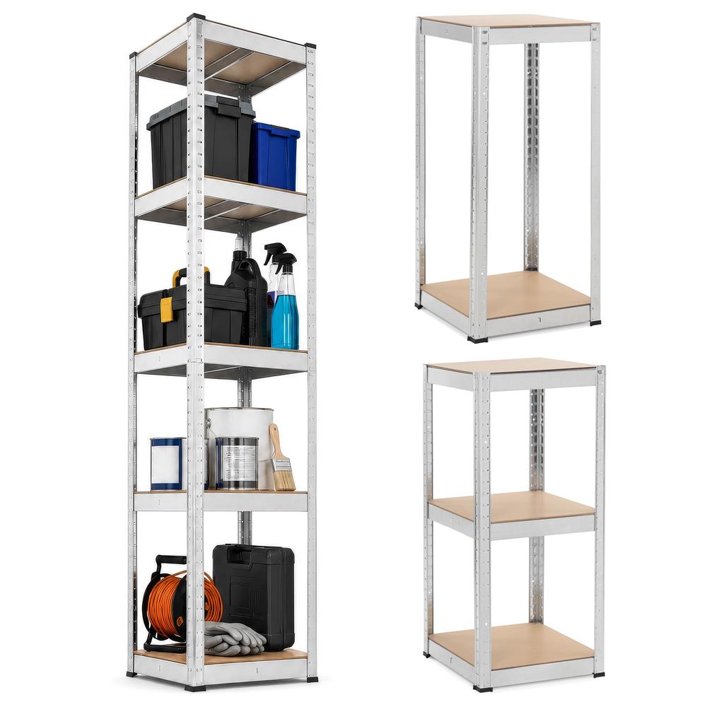 Raft metalic de depozitare cu 5 polite reglabile MDF, structura zincata, capacitate 500 kg, 40x40x180 cm, gri - imagine 3