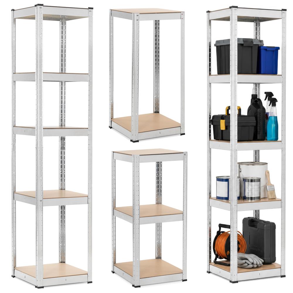Raft metalic de depozitare cu 5 polite reglabile MDF, structura zincata, capacitate 500 kg, 40x40x180 cm, gri - imagine 4