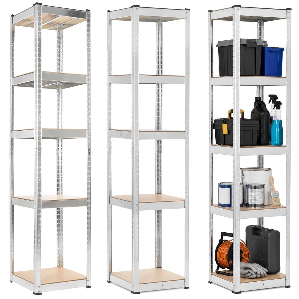 Raft metalic de depozitare cu 5 polite reglabile MDF, structura zincata, capacitate 500 kg, 40x40x180 cm, gri - imagine 5
