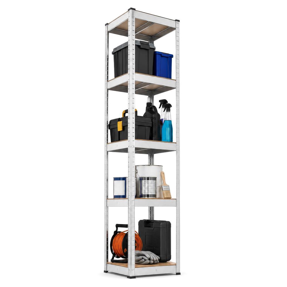 Raft metalic de depozitare cu 5 polite reglabile MDF, structura zincata, capacitate 500 kg, 40x40x180 cm, gri - imagine 10