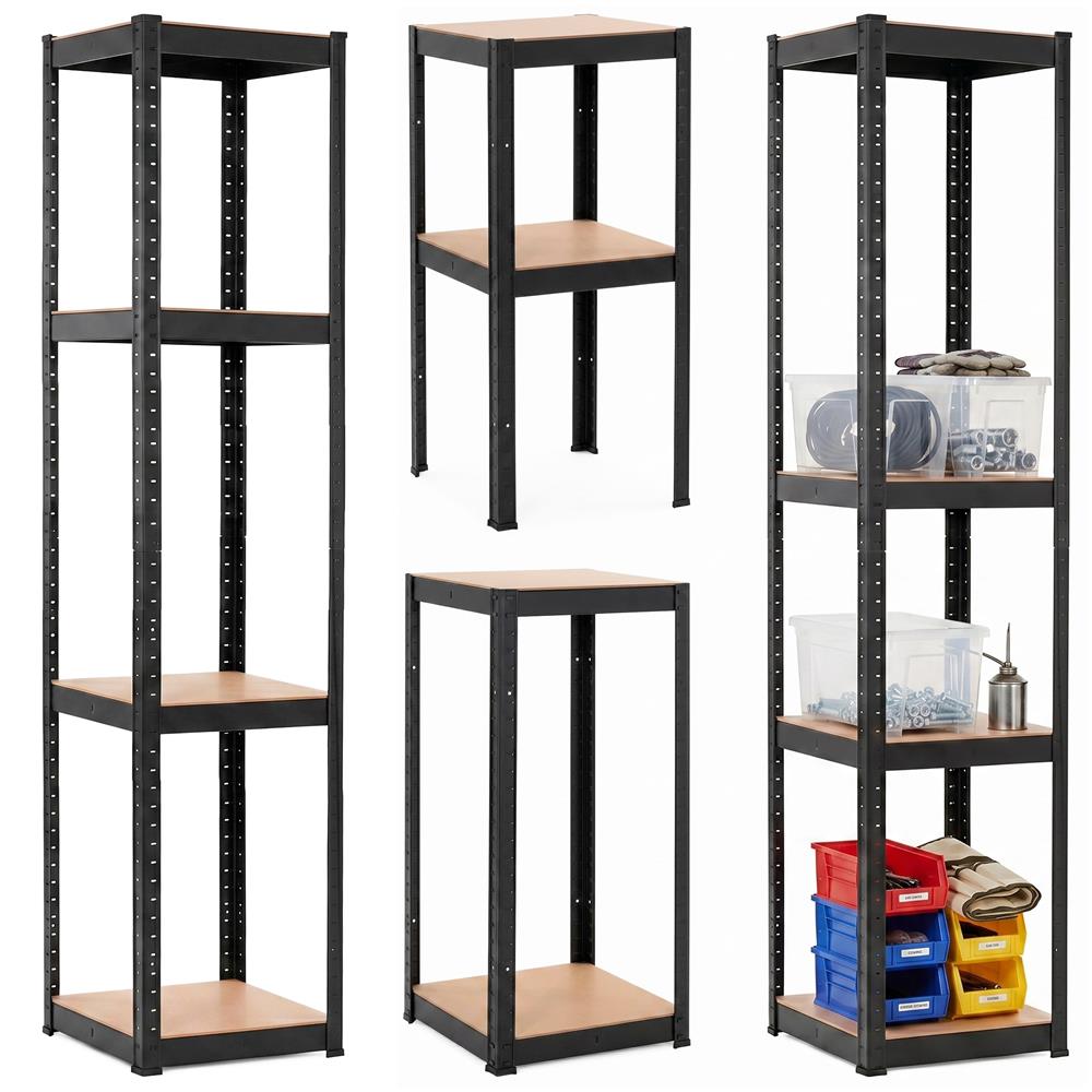 Raft metalic de depozitare cu 4 polite reglabile MDF, capacitate 400 kg, 40x40x180 cm, negru - imagine 2