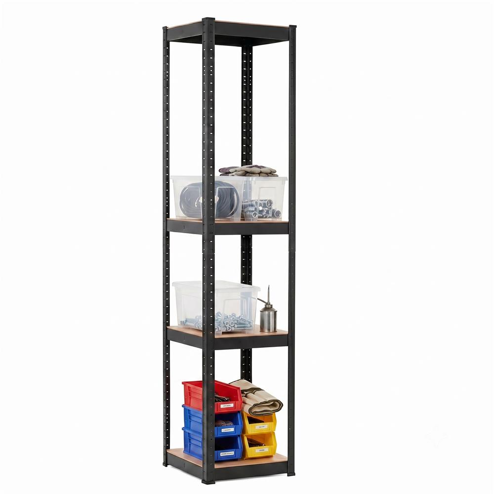 Raft metalic de depozitare cu 4 polite reglabile MDF, capacitate 400 kg, 40x40x180 cm, negru - imagine 12
