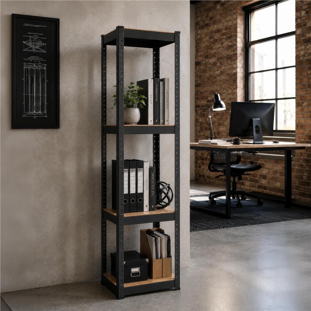 Raft metalic de depozitare cu 4 polite reglabile MDF, capacitate 400 kg, 40x40x180 cm, negru - imagine 16