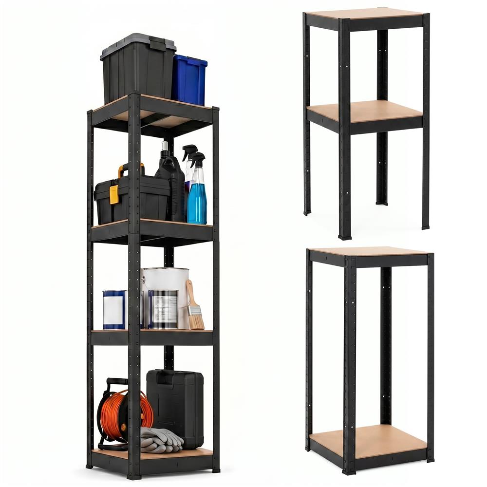 Raft metalic de depozitare cu 4 polite reglabile MDF, capacitate 400 kg, 40x40x180 cm, negru - imagine 19
