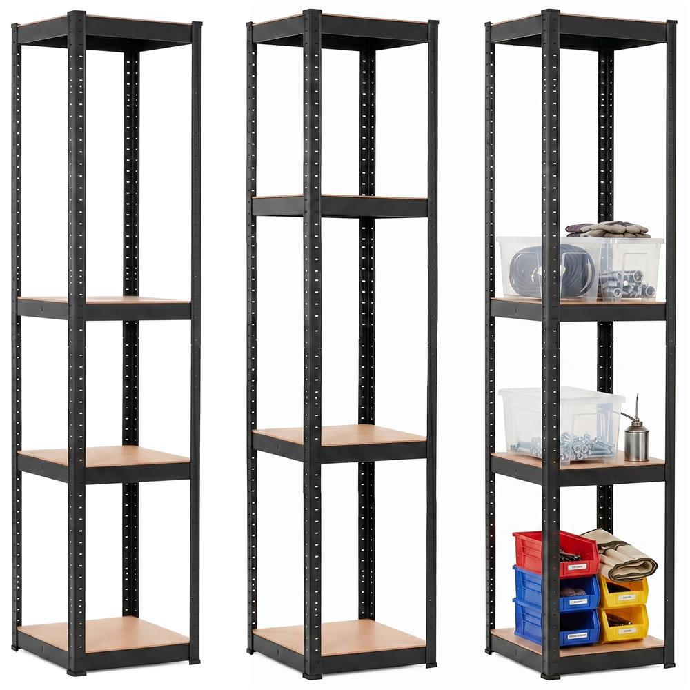 Raft metalic de depozitare cu 4 polite reglabile MDF, capacitate 400 kg, 40x40x180 cm, negru - imagine 3