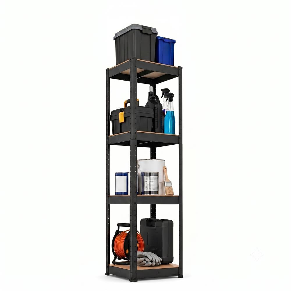 Raft metalic de depozitare cu 4 polite reglabile MDF, capacitate 400 kg, 40x40x180 cm, negru - imagine 20