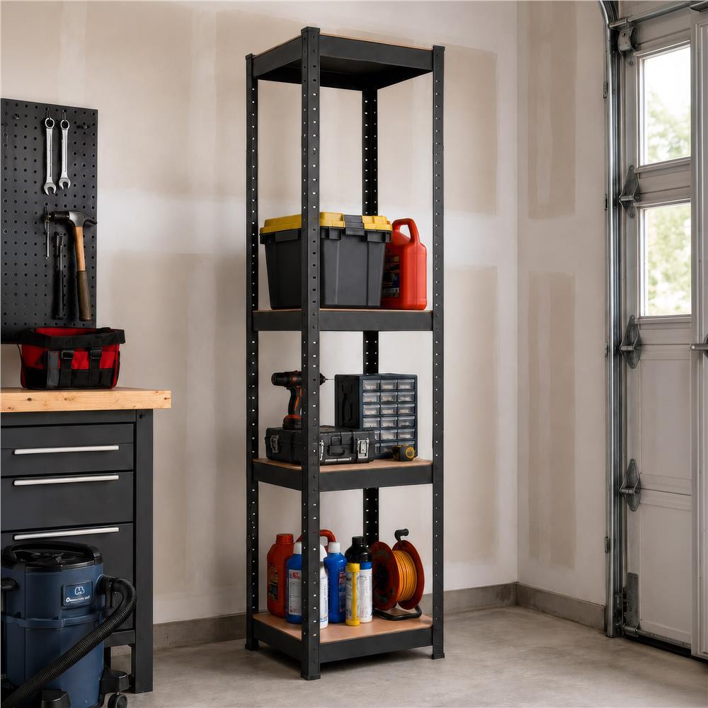 Raft metalic de depozitare cu 4 polite reglabile MDF, capacitate 400 kg, 40x40x180 cm, negru - imagine 4