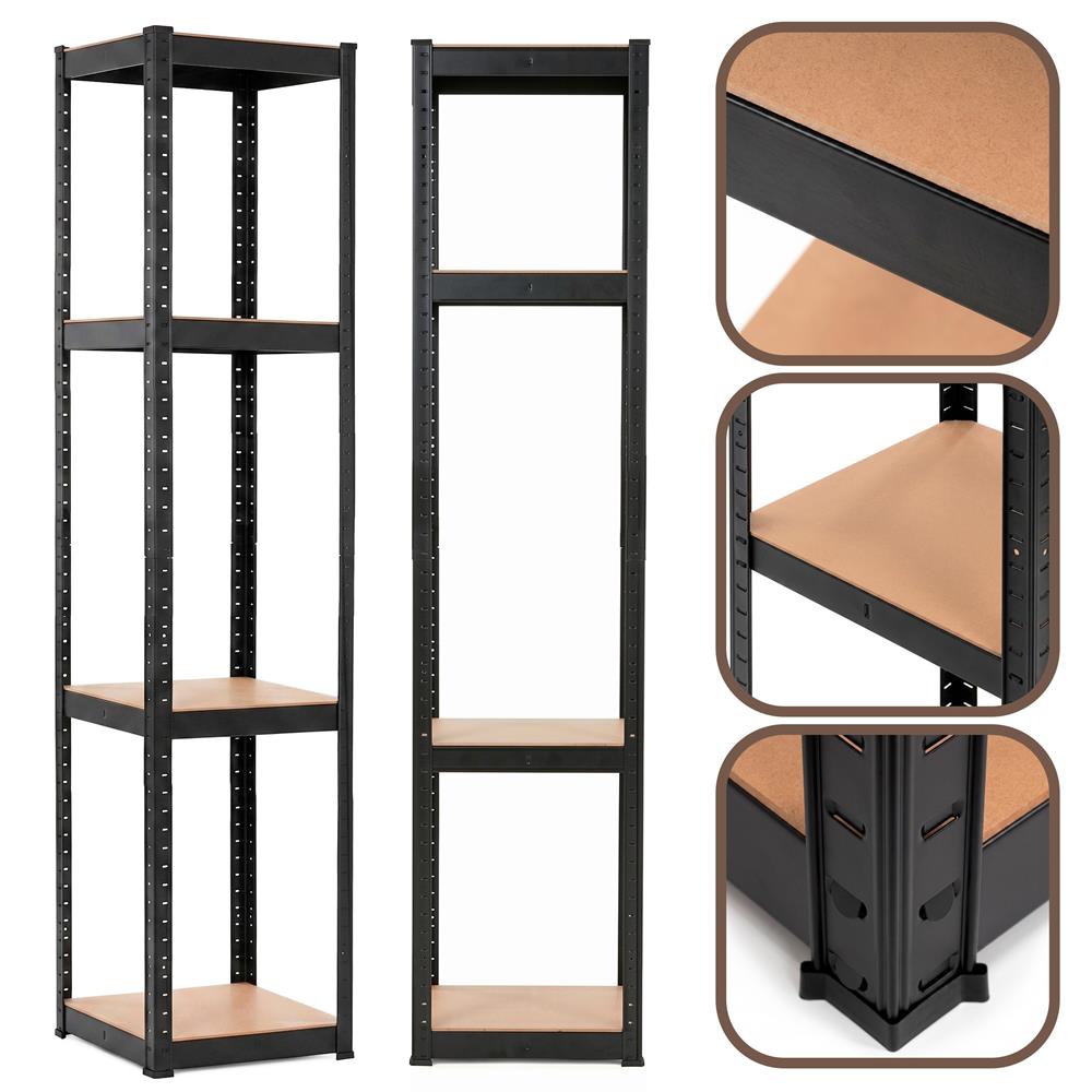 Raft metalic de depozitare cu 4 polite reglabile MDF, capacitate 400 kg, 40x40x180 cm, negru - imagine 5