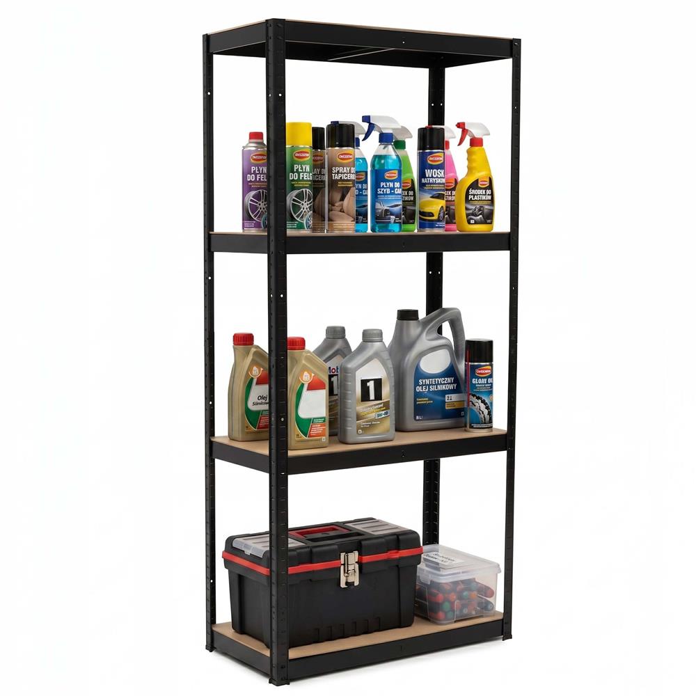 Raft metalic de depozitare cu 4 polite reglabile MDF, capacitate 700 kg, 80x40x174 cm, negru - imagine 14