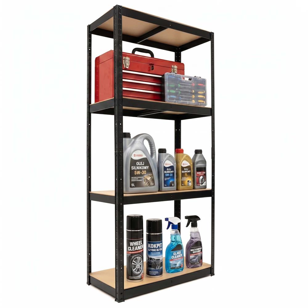 Raft metalic de depozitare cu 4 polite reglabile MDF, capacitate 700 kg, 80x40x174 cm, negru - imagine 15
