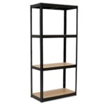 Raft metalic de depozitare cu 4 polite reglabile MDF, capacitate 700 kg, 80x40x174 cm, negru