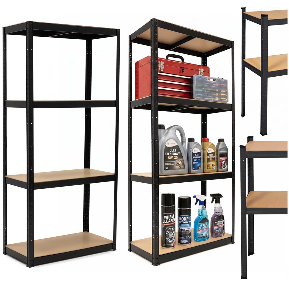 Raft metalic de depozitare cu 4 polite reglabile MDF, capacitate 700 kg, 80x40x174 cm, negru - imagine 3