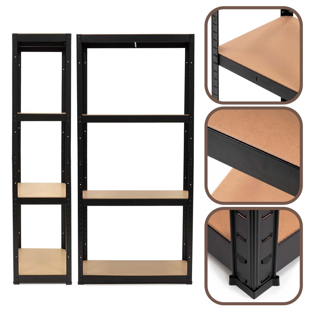 Raft metalic de depozitare cu 4 polite reglabile MDF, capacitate 700 kg, 80x40x174 cm, negru - imagine 5