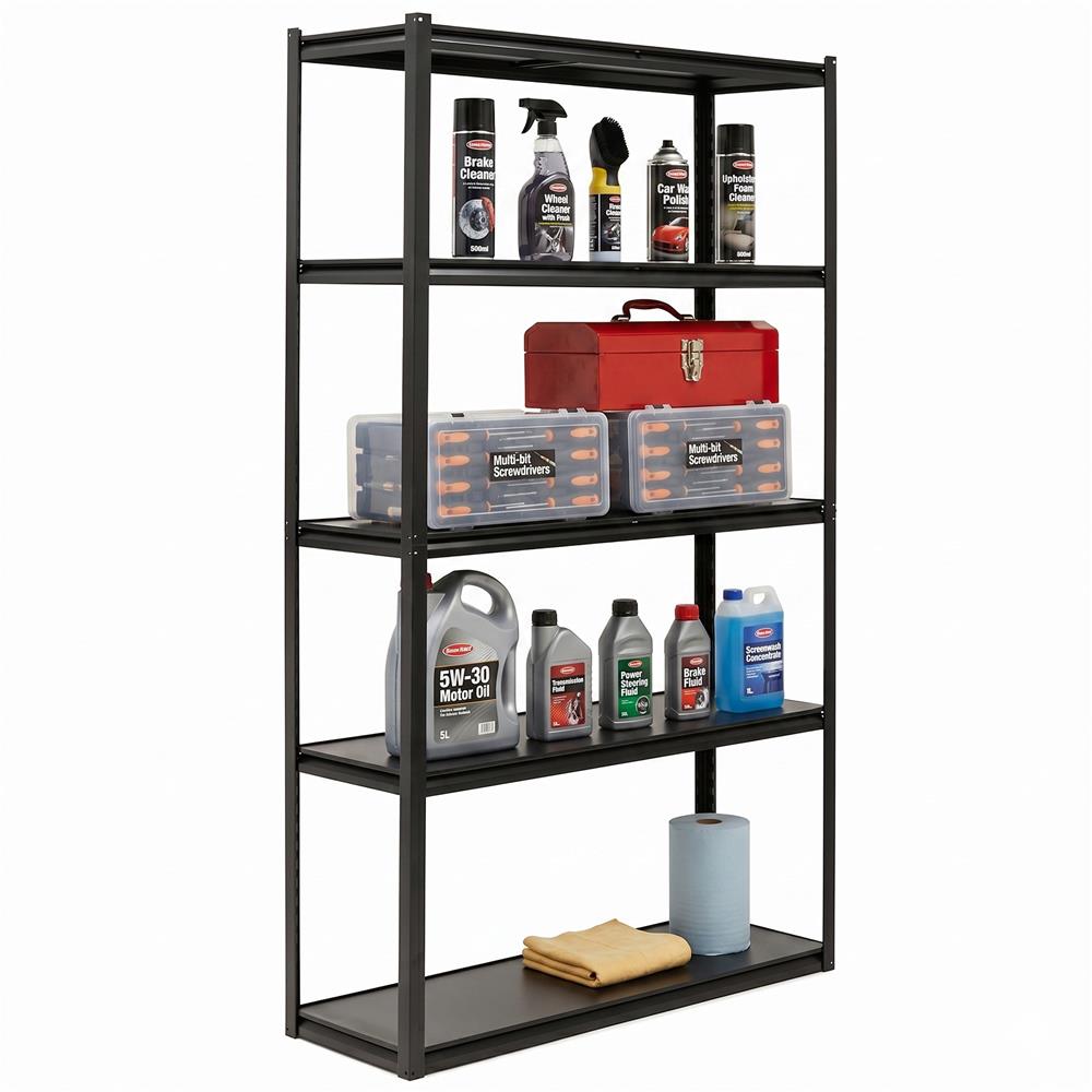 Raft metalic de depozitare cu 5 polite reglabile MDF, capacitate 750 kg, 120x40x200 cm, negru - imagine 16