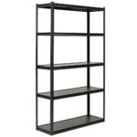 Raft metalic de depozitare cu 5 polite reglabile MDF, capacitate 750 kg, 120x40x200 cm, negru