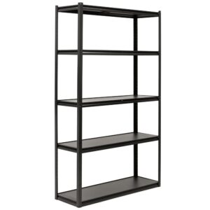 Raft metalic de depozitare cu 5 polite reglabile MDF, capacitate 750 kg, 120x40x200 cm, negru