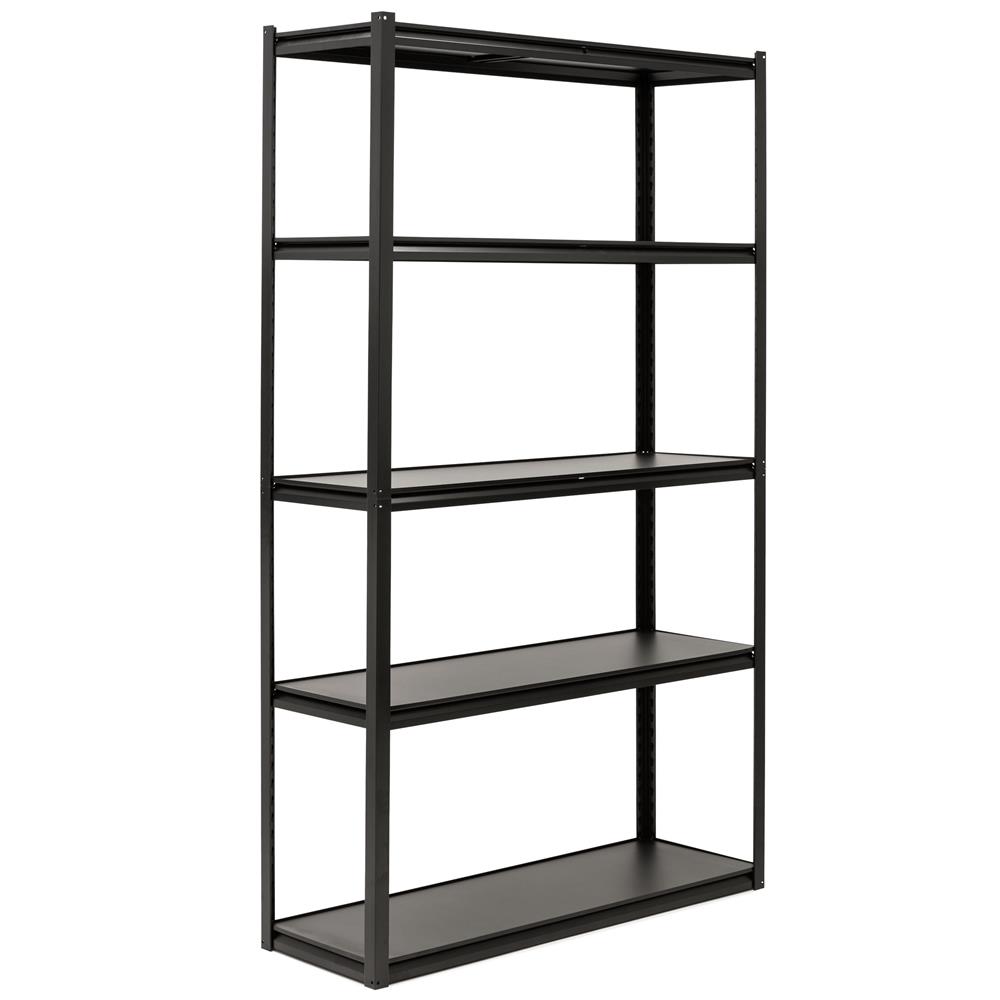 Raft metalic de depozitare cu 5 polite reglabile MDF, capacitate 750 kg, 120x40x200 cm, negru