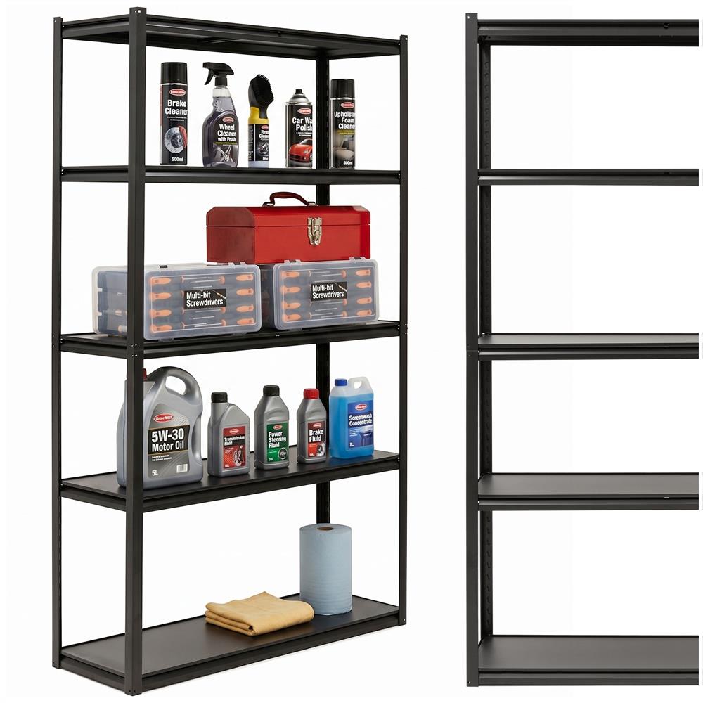 Raft metalic de depozitare cu 5 polite reglabile MDF, capacitate 750 kg, 120x40x200 cm, negru - imagine 5