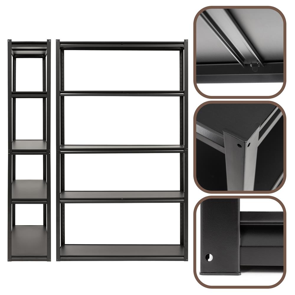 Raft metalic de depozitare cu 5 polite reglabile MDF, capacitate 750 kg, 120x40x200 cm, negru - imagine 7