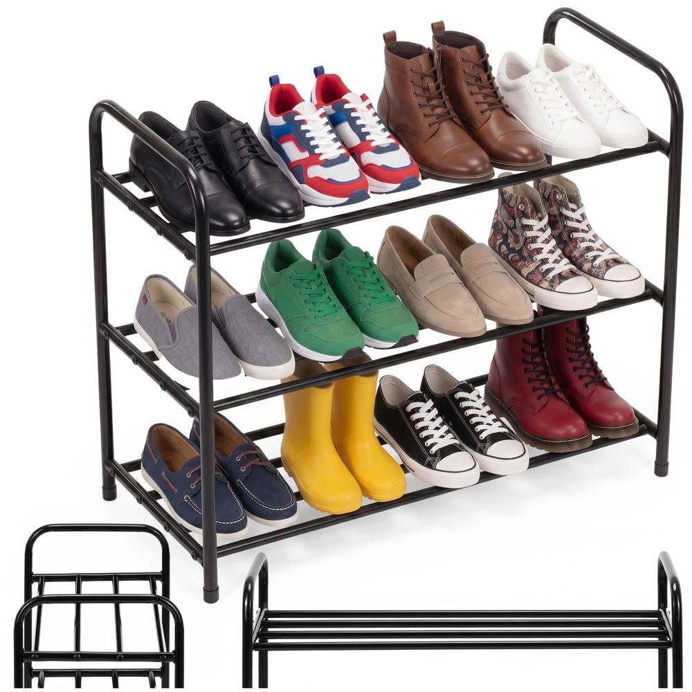 Raft metalic pentru pantofi cu 3 niveluri, capacitate 15 kg, 66x28x53 cm, negru - imagine 3