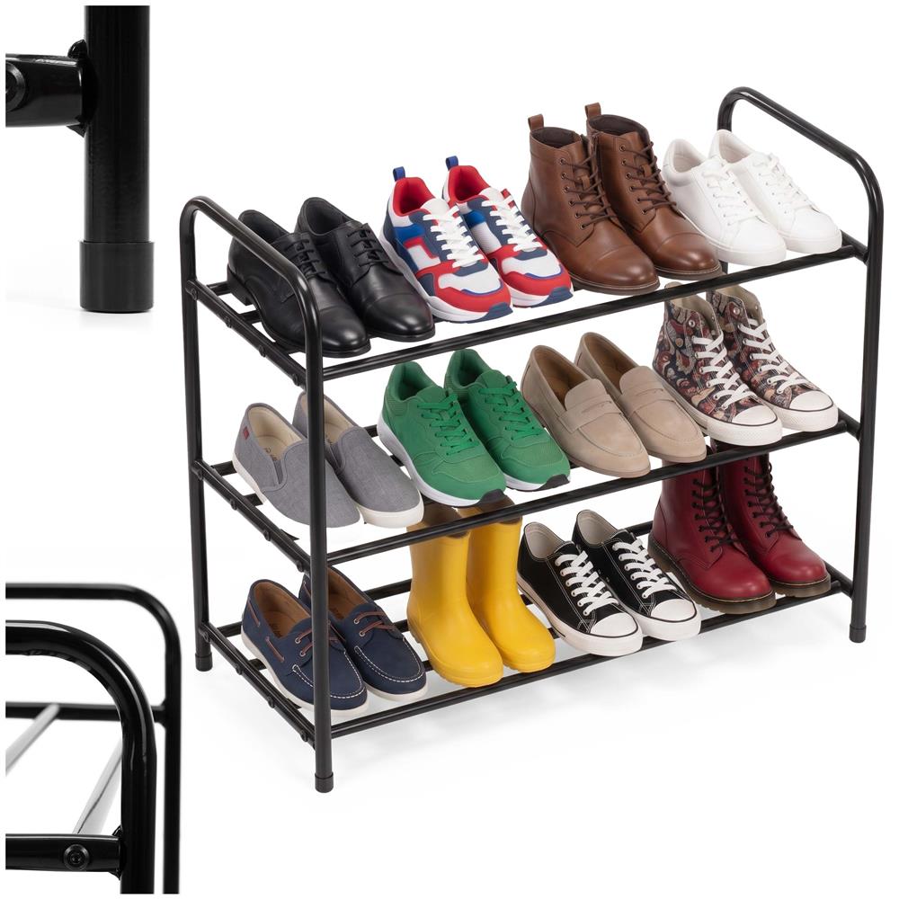 Raft metalic pentru pantofi cu 3 niveluri, capacitate 15 kg, 66x28x53 cm, negru - imagine 4