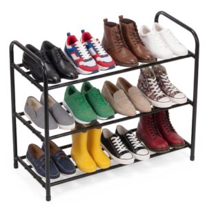 Raft metalic pentru pantofi cu 3 niveluri, capacitate 15 kg, 66x28x53 cm, negru
