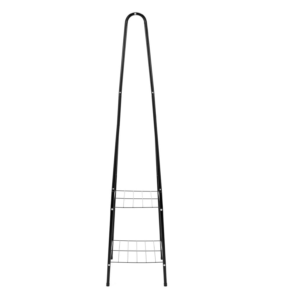 Suport metalic pentru haine cu bara si 2 rafturi, structura otel, 60x34x150 cm, negru - imagine 17