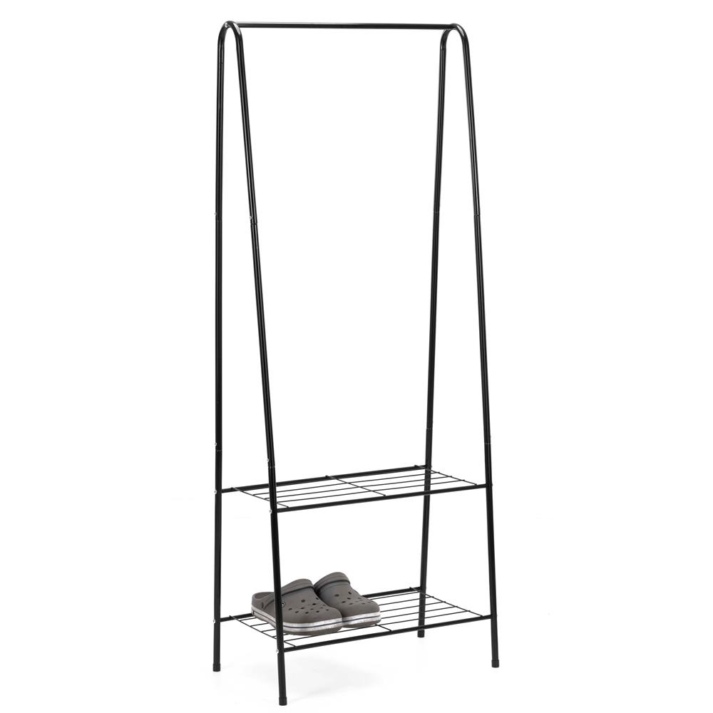 Suport metalic pentru haine cu bara si 2 rafturi, structura otel, 60x34x150 cm, negru - imagine 16